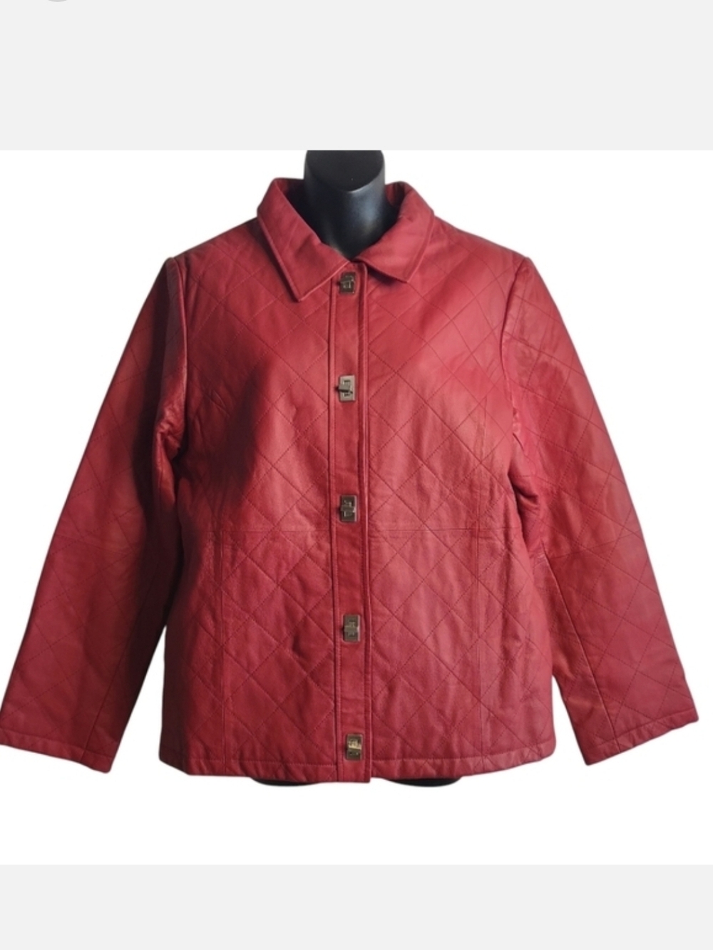 Women's Quilted Red Jacket - Classic Button Front
